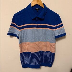 Blue and Peach Striped Polo Sweater